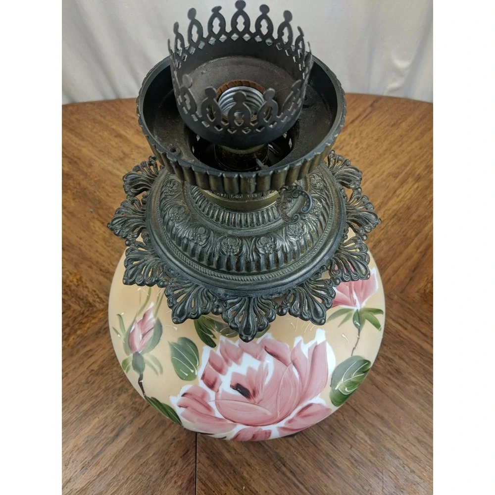 Antique Victorian Art Nouveau Gone With the Wind Hand Painted Peony Floral Lamp
